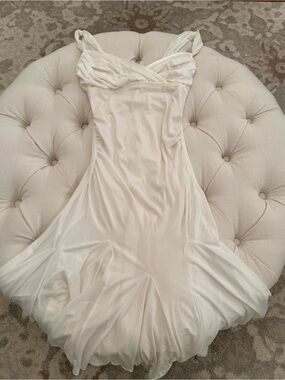 Y2K Off White Midi Handkerchief Hem Dress sz XXS